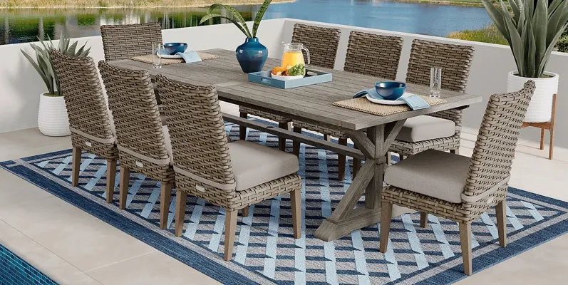 Siesta Key Gray 9 Pc Rectangle Outdoor Dining Set with Twine Cushions