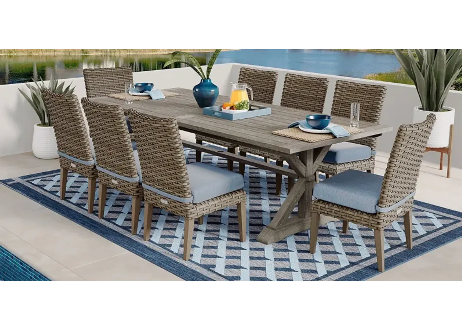 Siesta Key Gray 9 Pc Rectangle Outdoor Dining Set with Steel Cushions