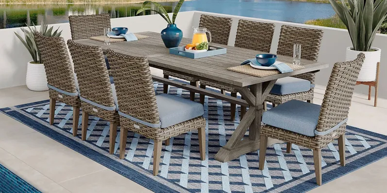 Siesta Key Gray 9 Pc Rectangle Outdoor Dining Set with Steel Cushions