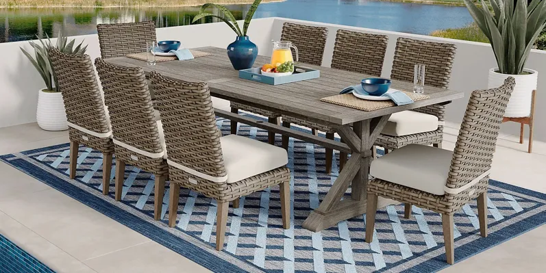 Siesta Key Gray 9 Pc Rectangle Outdoor Dining Set with Linen Cushions