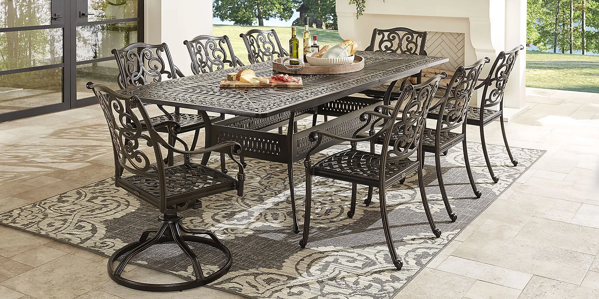 Lake Como Antique Bronze 9 Pc 72-102 In. Rectangle Outdoor Dining Set