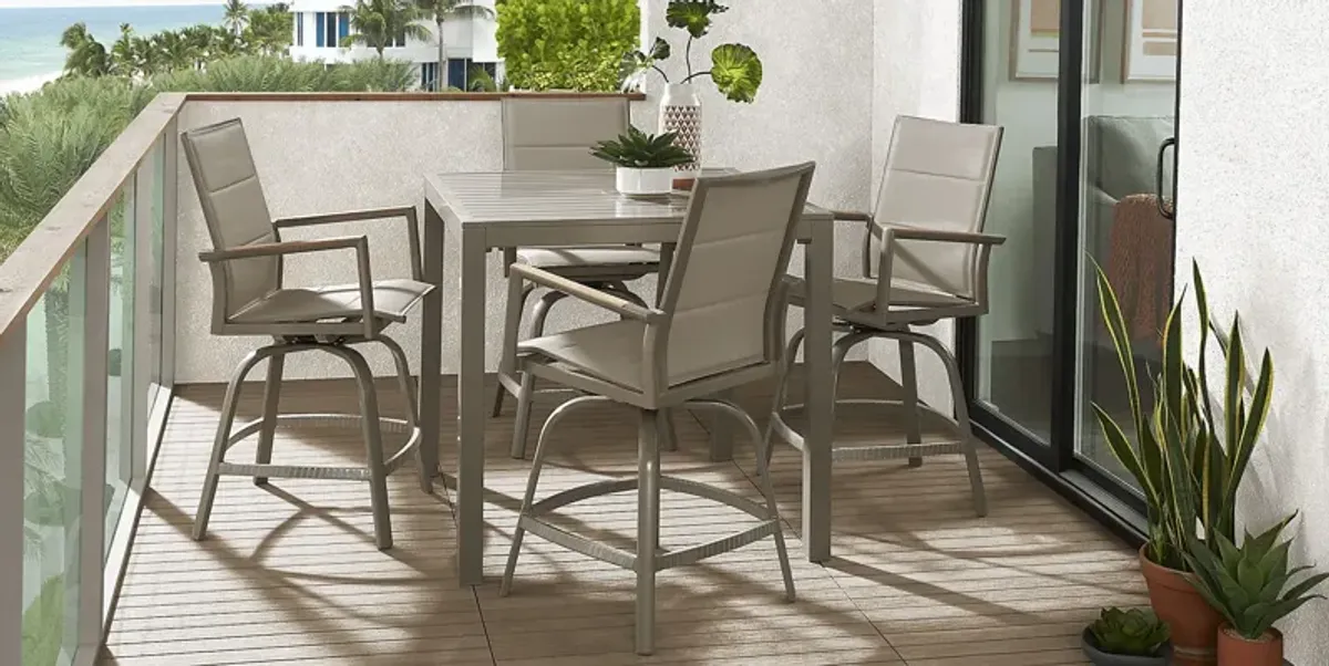 Solana Taupe 5 Pc Outdoor Balcony Dining Set with Swivel Stools