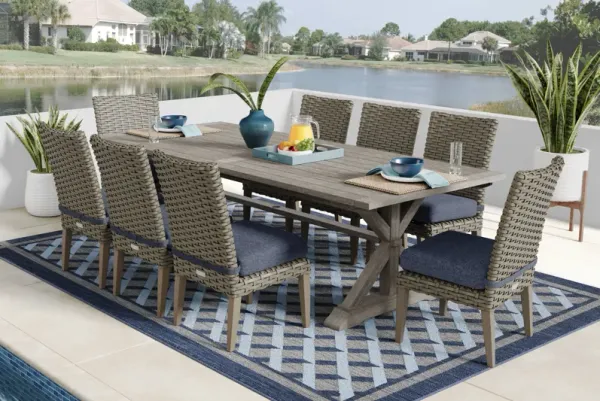 Siesta Key Gray 9 Pc Outdoor Dining Set with Ink Cushions