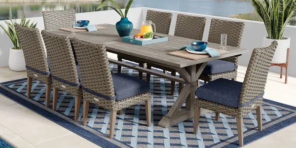 Siesta Key Gray 9 Pc Outdoor Dining Set with Ink Cushions