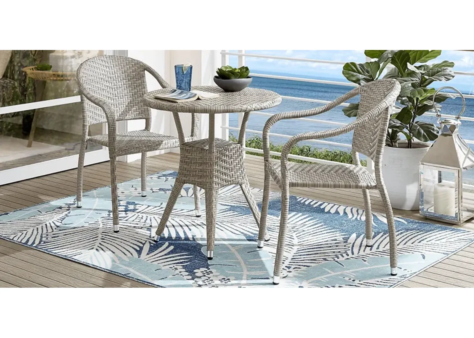 Bay Terrace Gray Wicker 3 Pc 28 in. Round Outdoor Dining Set