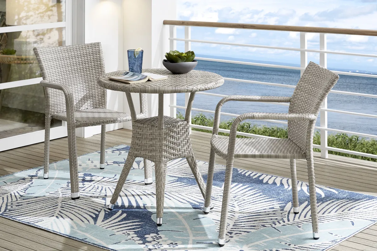 Bay Terrace Gray Wicker 3 Pc 28 in. Round Outdoor Dining Set