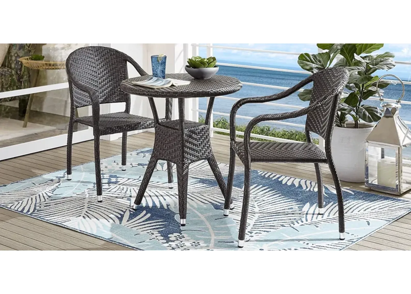 Bay Terrace Brown Wicker 3 Pc 28 in. Round Outdoor Dining Set