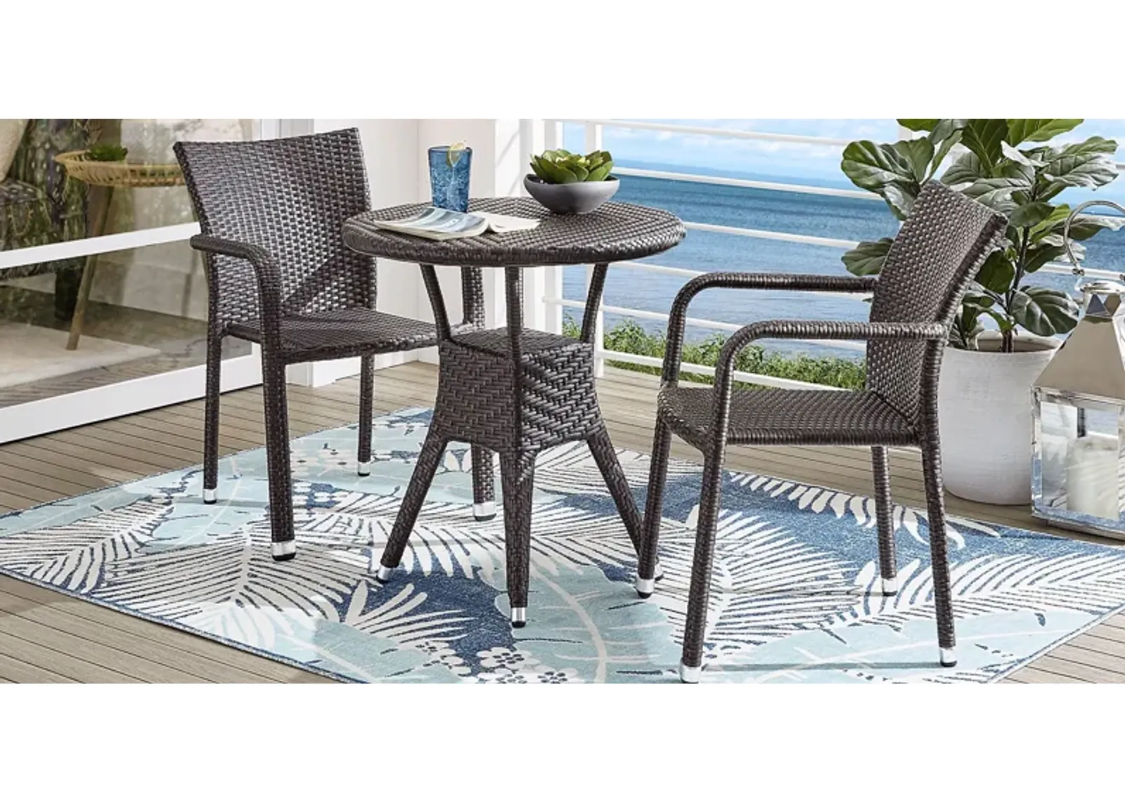 Bay Terrace Brown Wicker 3 Pc 28 in. Round Outdoor Dining Set