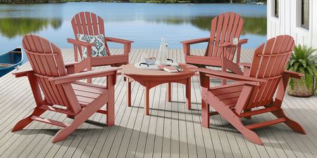 Addy Red 5 Pc Round Outdoor Chat Seating Set