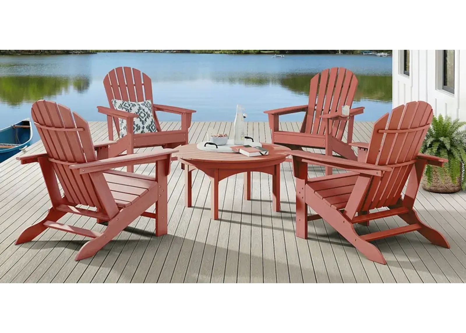 Addy Red 5 Pc Round Outdoor Chat Seating Set