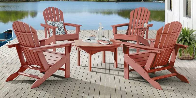 Addy Red 5 Pc Round Outdoor Chat Seating Set