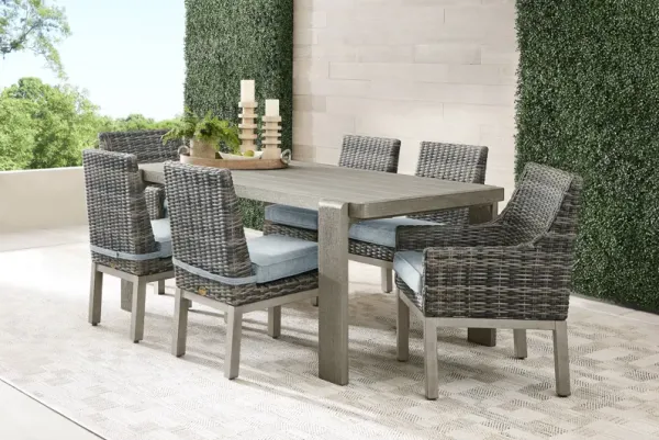 Montecello Gray 7 Pc Outdoor Dining Set with Azure Cushions