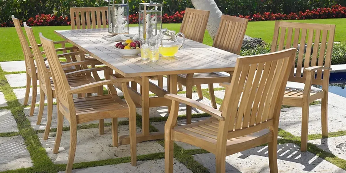 Pleasant Bay Teak 9 Pc Rectangle Extension Outdoor Dining Set