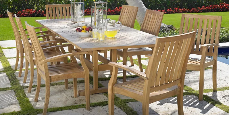 Pleasant Bay Teak 9 Pc Rectangle Extension Outdoor Dining Set