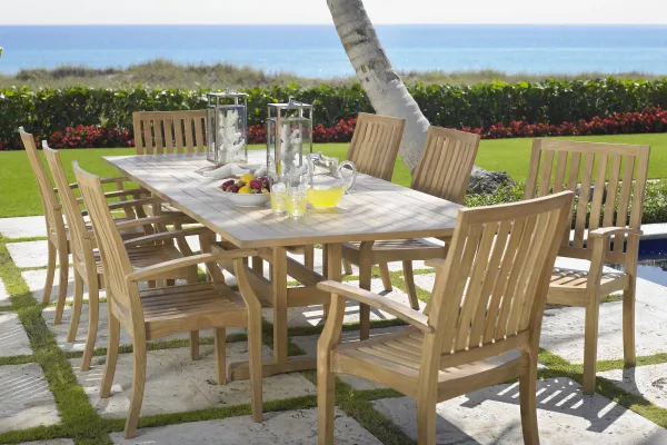 Pleasant Bay Teak 9 Pc Rectangle Extension Outdoor Dining Set