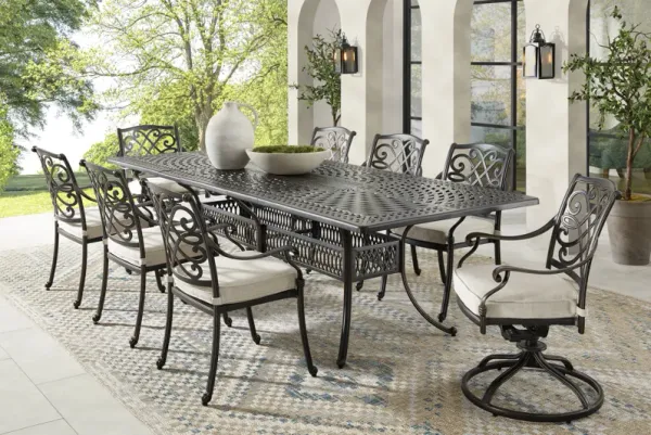 Carina Bronze 9 Pc 87-112 in. Rectangle Extension Outdoor Dining Set with Desert Cushions