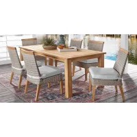 Cindy Crawford Home Hamptons Cove Teak 9 Pc Rectangle Outdoor Dining Set with Rollo Seafoam Cushions