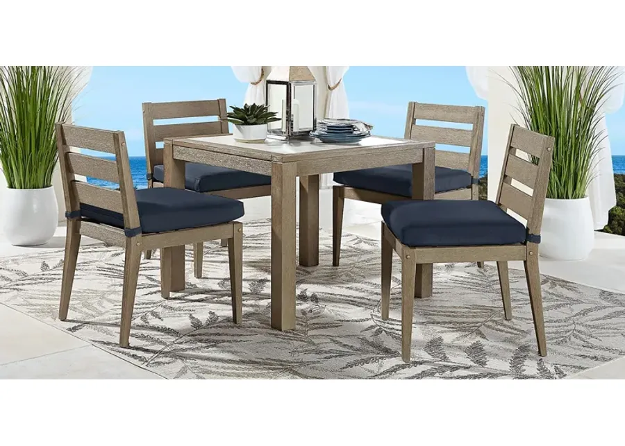 Lake Tahoe Gray 5 Pc Square Outdoor Dining Set with Indigo Cushions