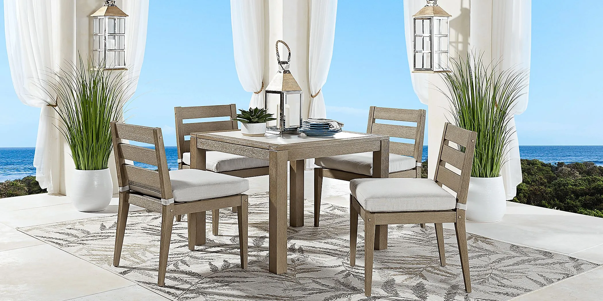 Lake Tahoe Gray 5 Pc Square Outdoor Dining Set with Seagull Cushions