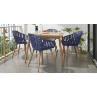 Nassau 5 Pc Square Outdoor Dining Set with Blue Chairs