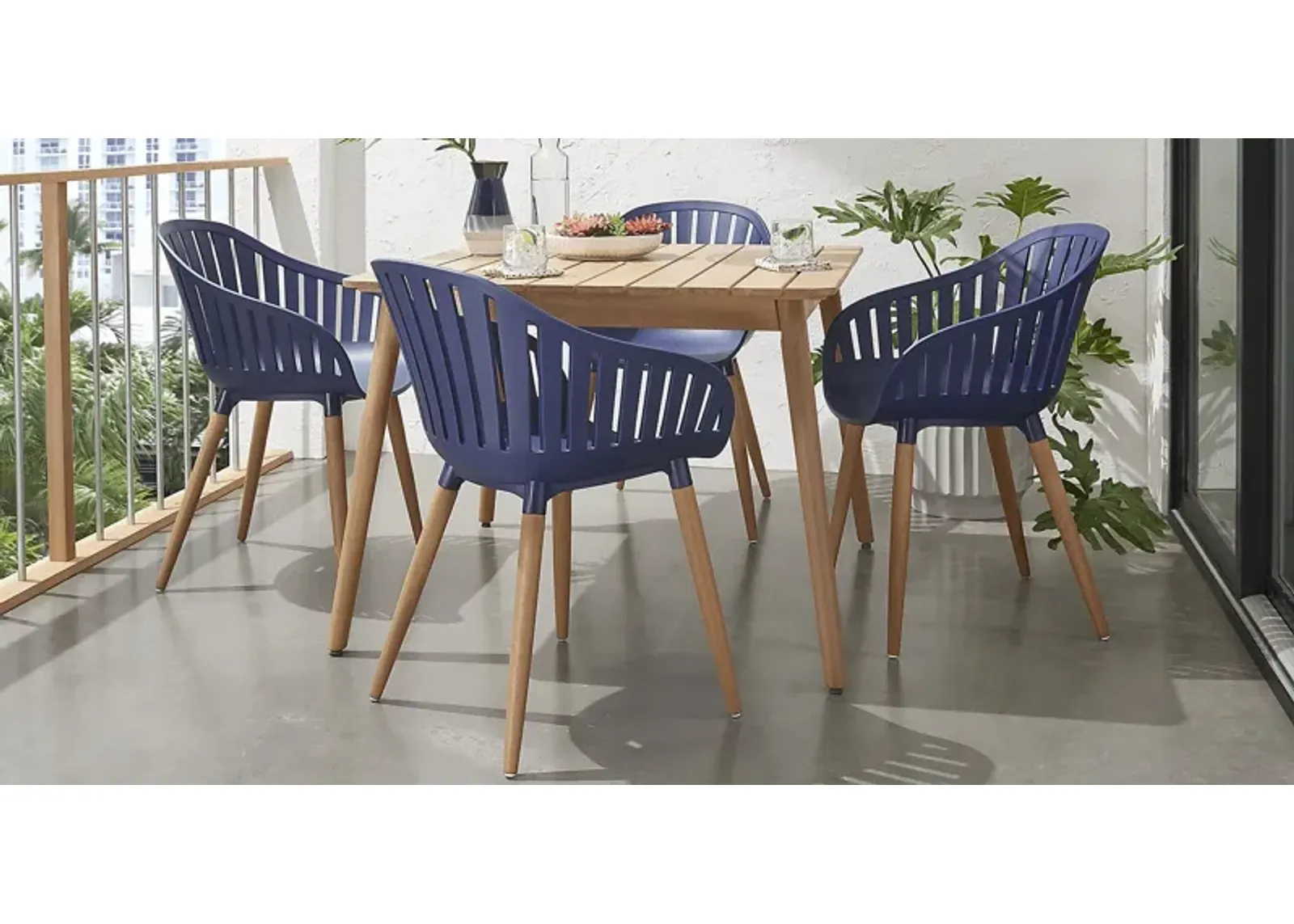 Nassau 5 Pc Square Outdoor Dining Set with Blue Chairs