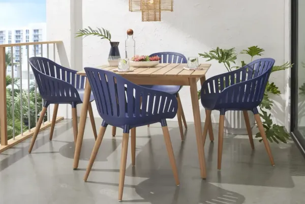 Nassau 5 Pc Square Outdoor Dining Set with Blue Chairs