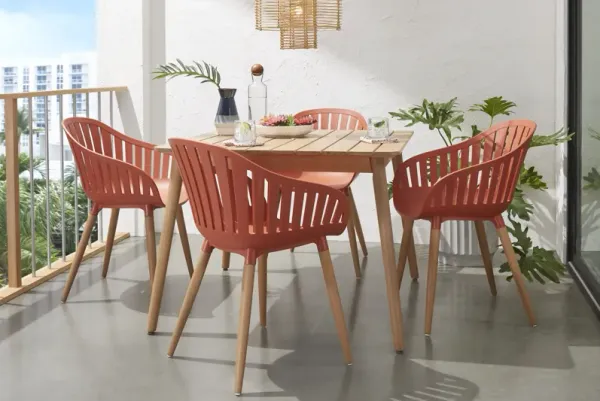 Nassau 5 Pc Square Outdoor Dining Set with Orange Chairs