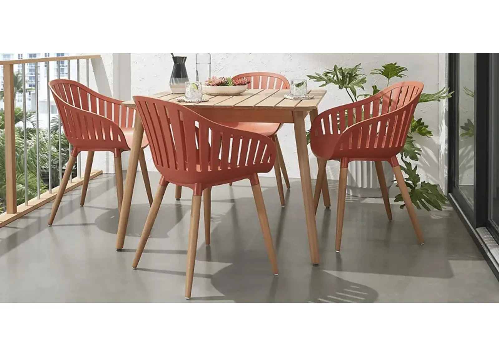 Nassau 5 Pc Square Outdoor Dining Set with Orange Chairs