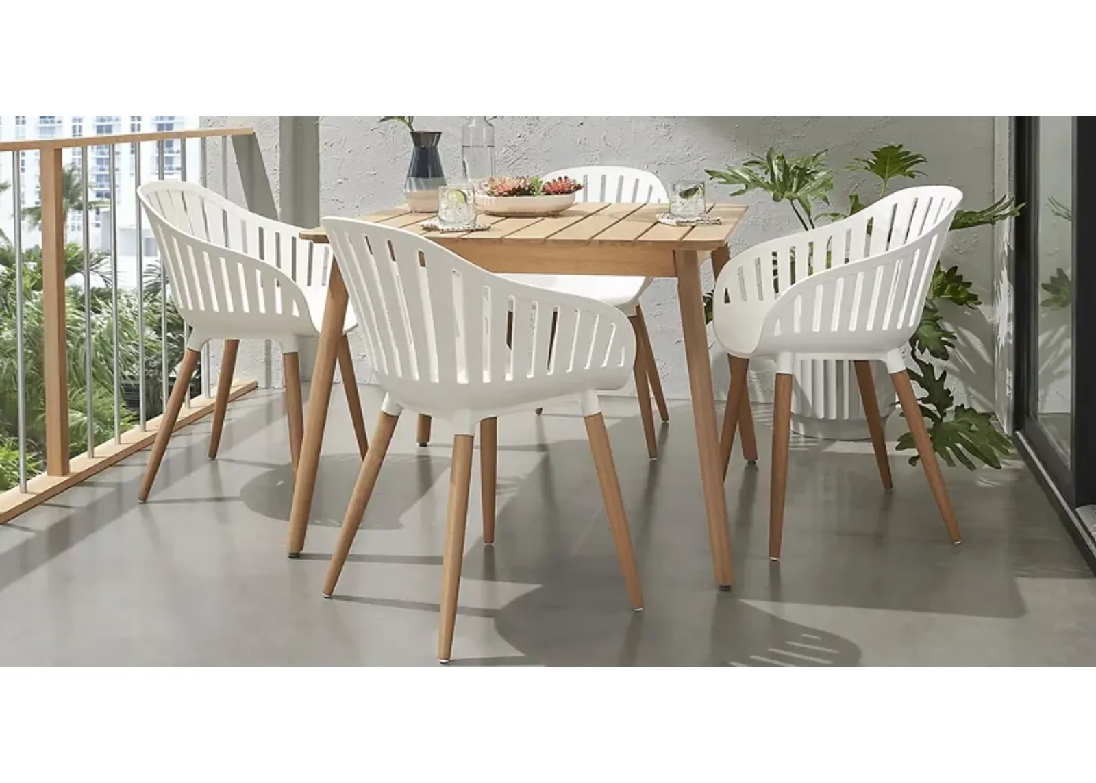 Nassau 5 Pc Square Outdoor Dining Set with White Chairs