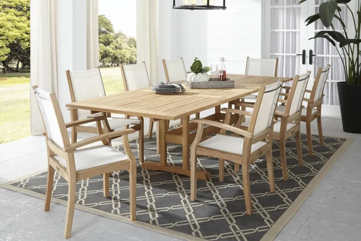 Pleasant Bay Teak 9 Pc Rectangle Extension Outdoor Dining Set
