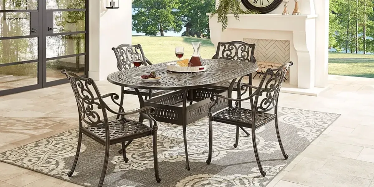 Lake Como Antique Bronze 5 Pc Oval Outdoor Dining Set