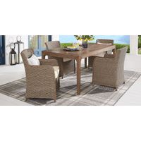 Ridgecrest Natural 5 Pc Rectangle Outdoor Dining Set With Parchment Cushions