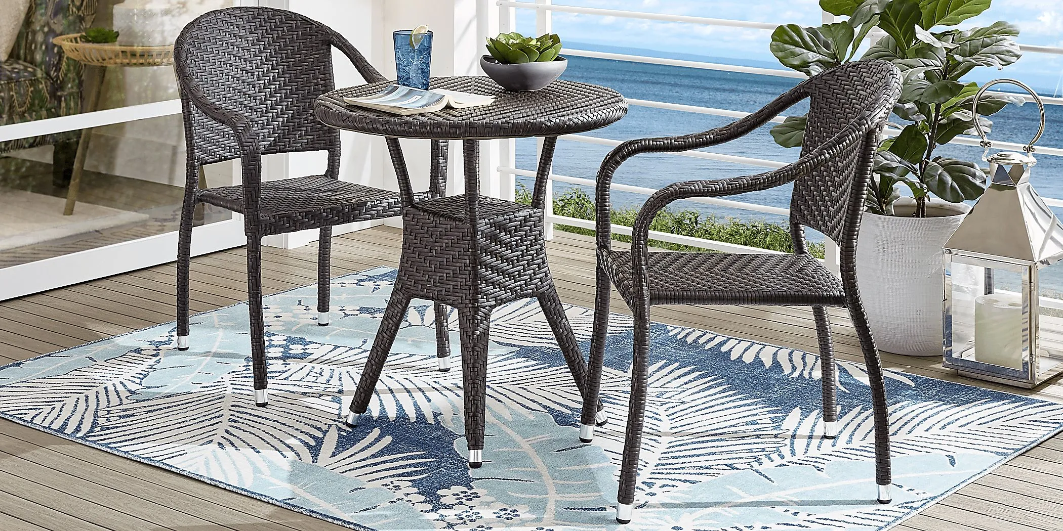 Bay Terrace Brown Wicker 28 in. Round Outdoor Dining Table