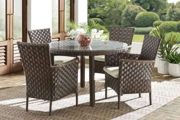 Mantra Brown 5 Pc Round Outdoor Dining Set with Ash Cushions