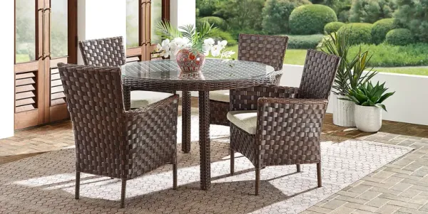Mantra Brown 5 Pc Round Outdoor Dining Set with Ash Cushions