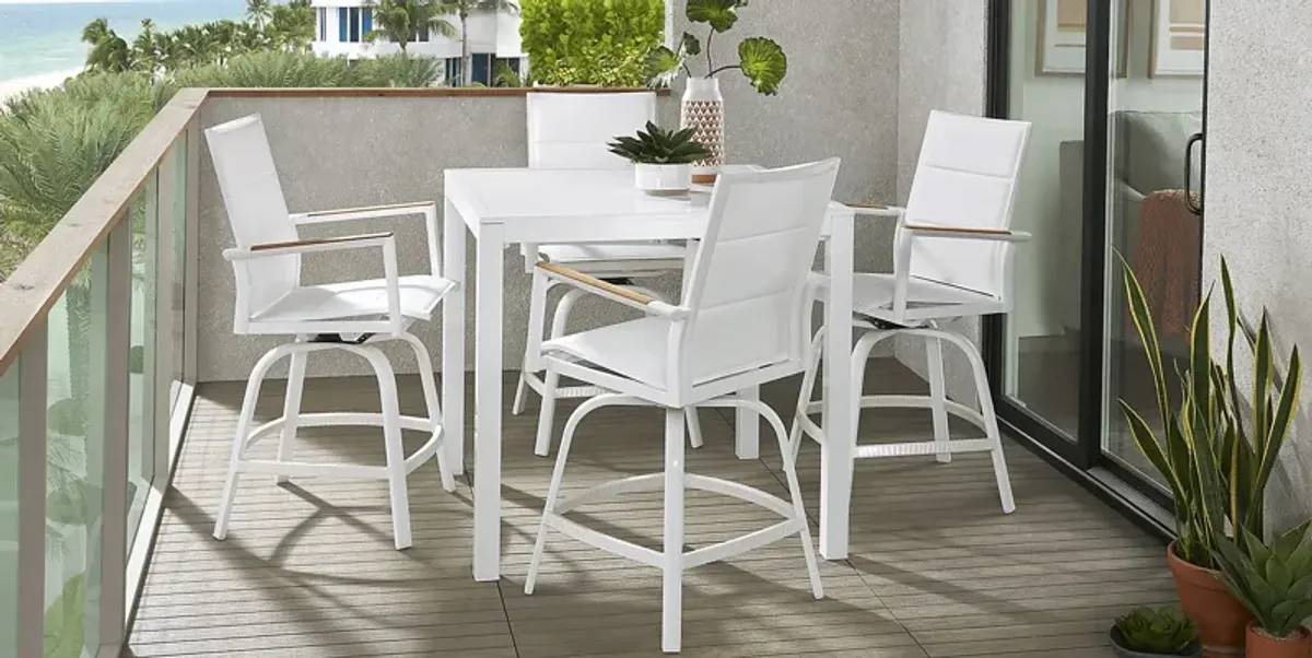 Solana White 5 Pc Outdoor Balcony Dining Set with Swivel Stools