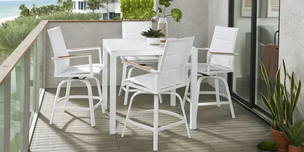 Solana White 5 Pc Outdoor Balcony Dining Set with Swivel Stools