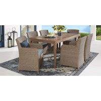 Ridgecrest Natural 7 Pc Rectangle Outdoor Dining Set With Seafoam Cushions