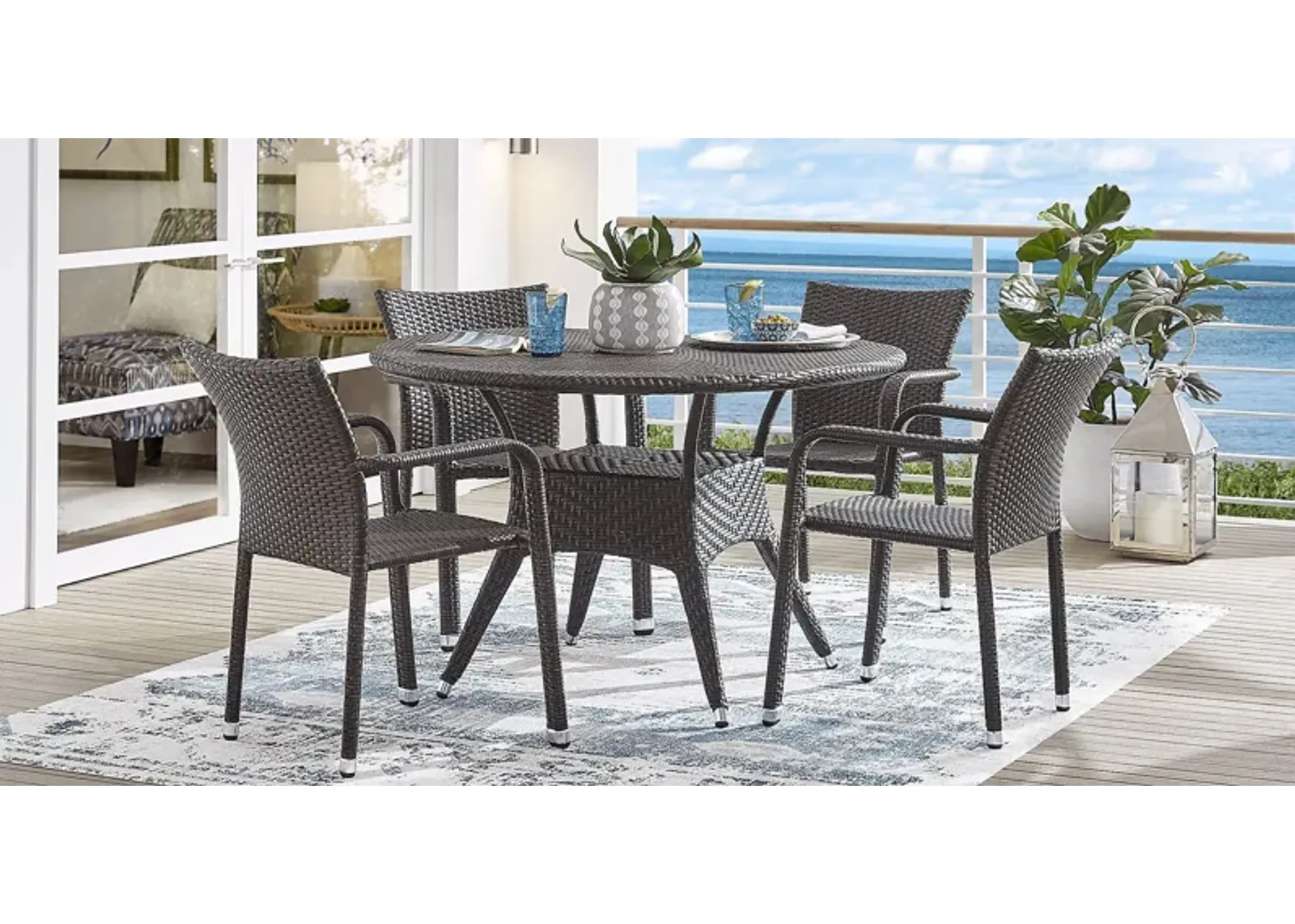 Bay Terrace Brown Wicker 5 Pc 48 in. Round Outdoor Dining Set