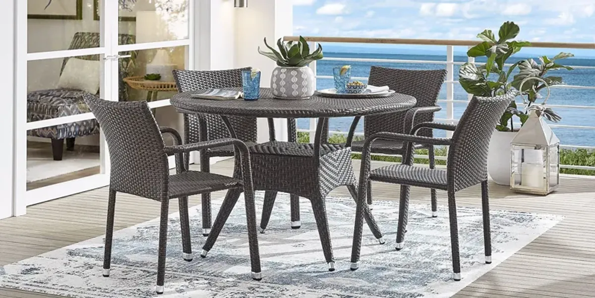 Bay Terrace Brown Wicker 5 Pc 48 in. Round Outdoor Dining Set