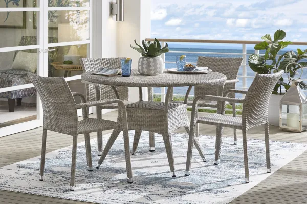Bay Terrace Gray Wicker 5 Pc 48 in. Round Outdoor Dining Set