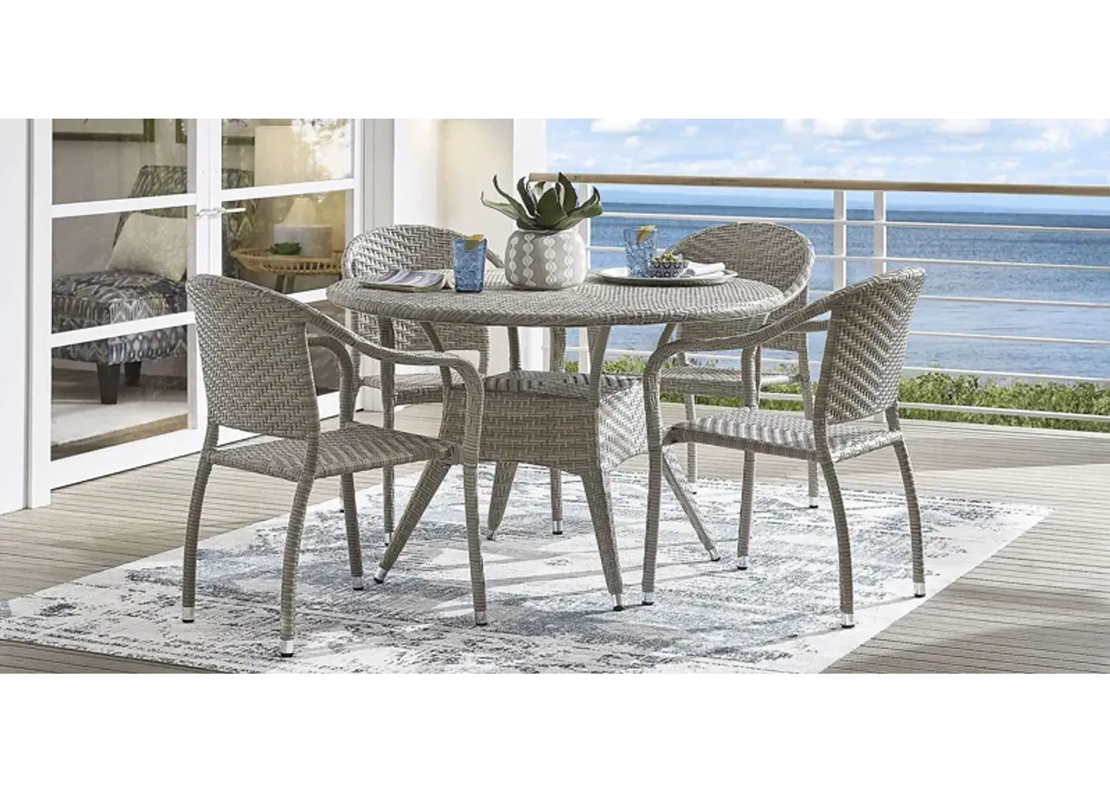 Bay Terrace Gray Wicker 5 Pc 48 in. Round Outdoor Dining Set