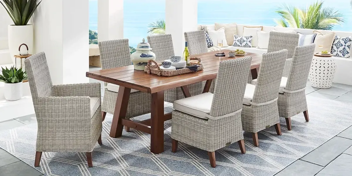 Patmos Tan 7 Pc 102 in. Rectangle Outdoor Dining Set With Linen Cushions