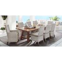 Patmos Tan 7 Pc 102 in. Rectangle Outdoor Dining Set With Mushroom Cushions