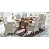Patmos Tan 7 Pc 102 in. Rectangle Outdoor Dining Set With Mushroom Cushions
