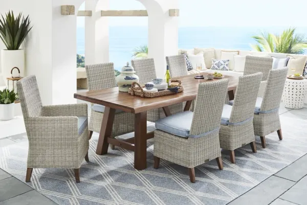 Patmos Tan 7 Pc 102 in. Rectangle Outdoor Dining Set With Steel Cushions