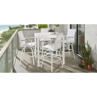 Solana White 5 Pc Outdoor Bar Height Dining Set with Swivel Barstools