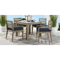 Lake Tahoe Gray 5 Pc Square Outdoor Dining Set with Indigo Cushions