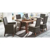 Patmos Tan 7 Pc 102 in. Rectangle Outdoor Dining Set With Twine Cushions