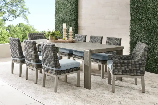 Montecello Gray 9 Pc Outdoor Dining Set with Azure Cushions